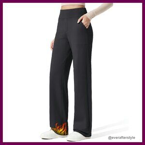 Fleece Lined Wide Leg Pants Thermal Work Trousers Dressy Casual Chic Minimal
